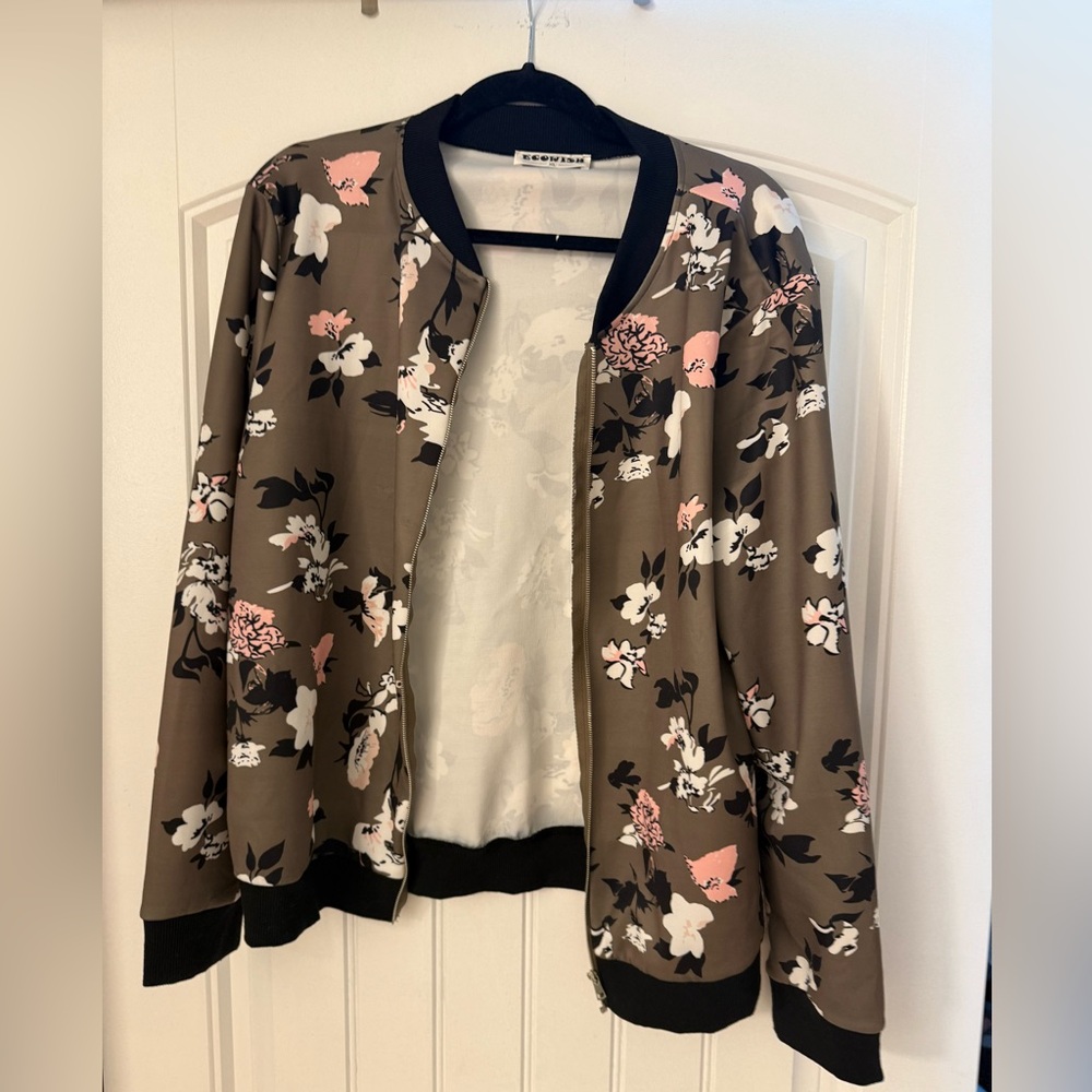 Wish Floral Bomber Jacket in Brown and Pink